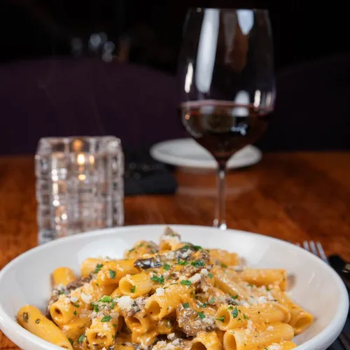Mushroom rigatoni with truffle oil at Benvenuti's